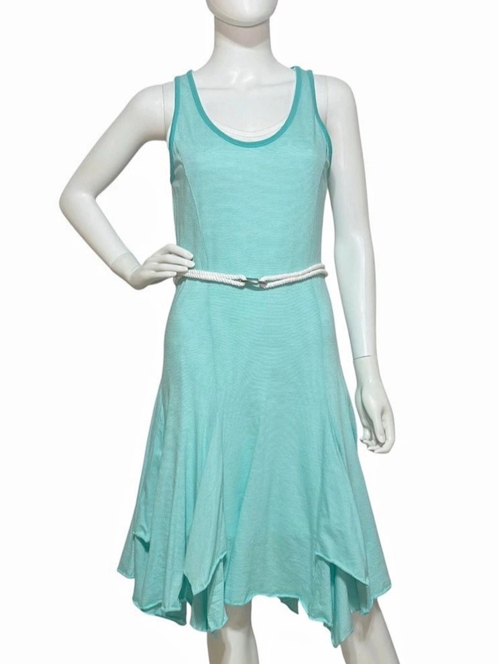 VTG y2k Polo Jeans Co Ralph Lauren Striped High-Low Dress in Aqua Teal | Size S